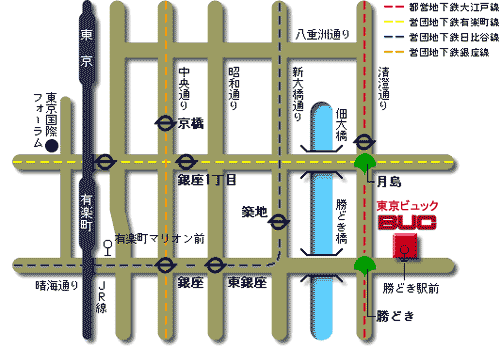 東京ビュックへの概略アクセスマップ
