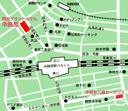 中島屋グランドホテルへの概略アクセスマップ