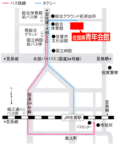 佐賀県青年会館への概略アクセスマップ