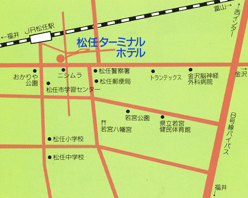 松任ターミナルホテルへの概略アクセスマップ