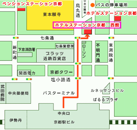 ホテルステーション京都西館への概略アクセスマップ