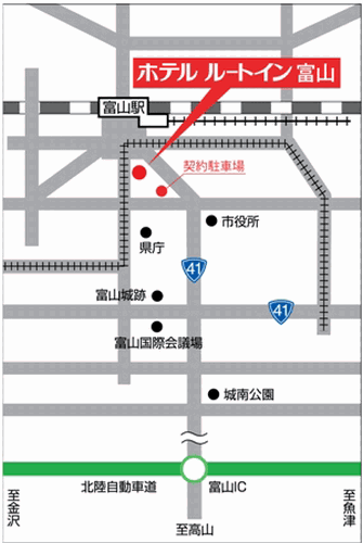 ホテルルートイン富山駅前への概略アクセスマップ