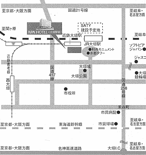 アパホテル〈大垣駅前〉への概略アクセスマップ