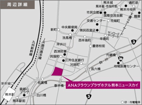 ＡＮＡクラウンプラザホテル熊本ニュースカイへの概略アクセスマップ