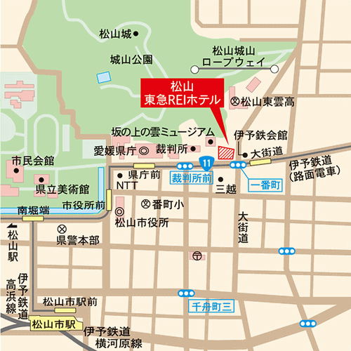 松山東急ＲＥＩホテルへの概略アクセスマップ