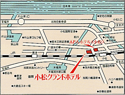アパホテル〈小松グランド〉への概略アクセスマップ