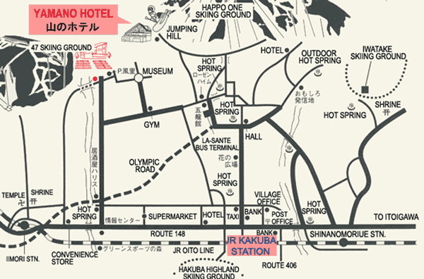 白馬　山のホテルへの概略アクセスマップ