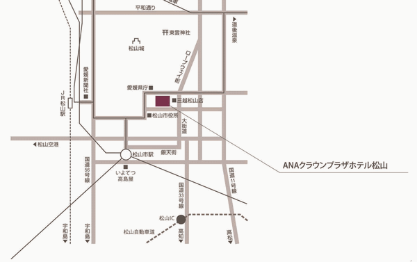 ＡＮＡクラウンプラザホテル松山への概略アクセスマップ