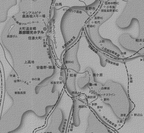 大町温泉郷　黒部観光ホテル（ＢＢＨホテルグループ）への概略アクセスマップ