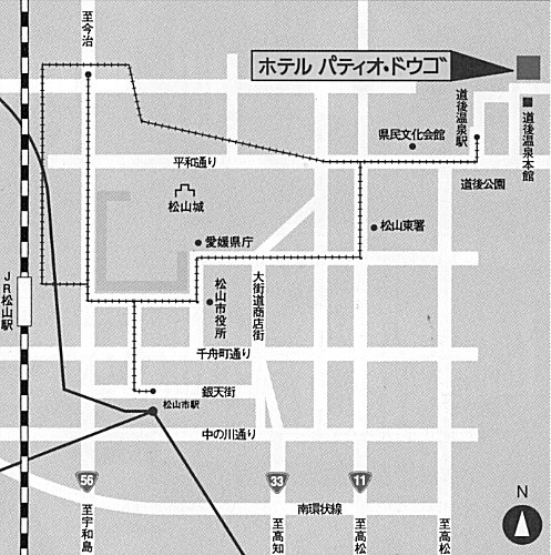 地図：道後温泉　ホテルパティオ・ドウゴ