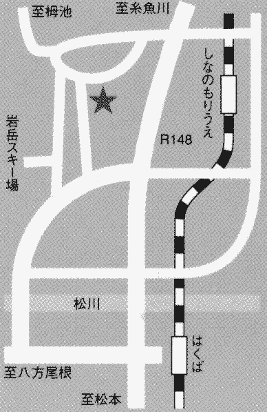 白馬姫川温泉　ホテル　ラ・モンターニュ・フルハタへの概略アクセスマップ