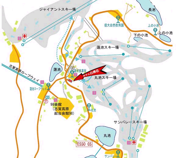 ホテル白樺荘＜志賀高原＞への概略アクセスマップ