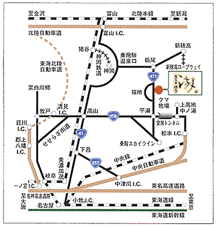 奥飛騨温泉郷　寛ぎの舎　游への概略アクセスマップ