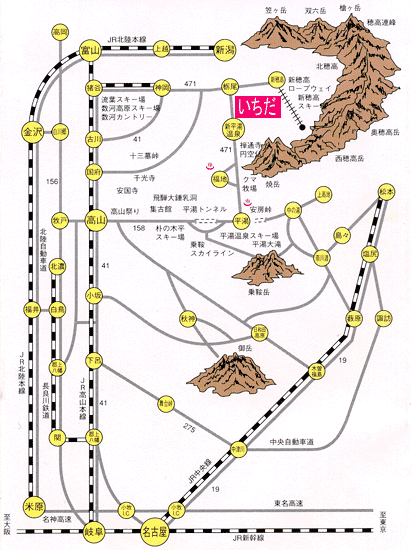 奥飛騨温泉郷　温泉民宿　お宿いちだへの概略アクセスマップ