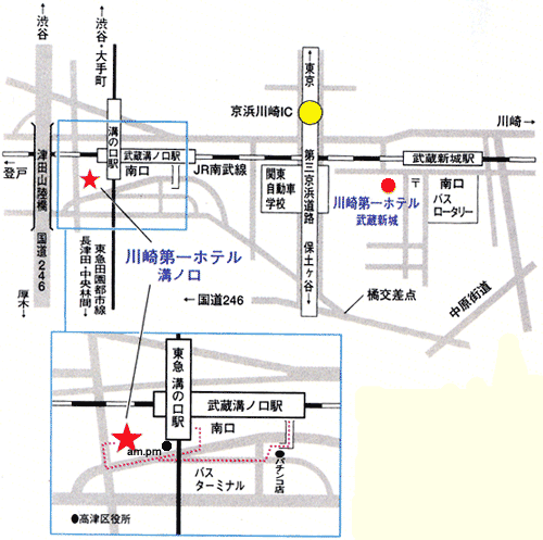 川崎第一ホテル溝ノ口への概略アクセスマップ