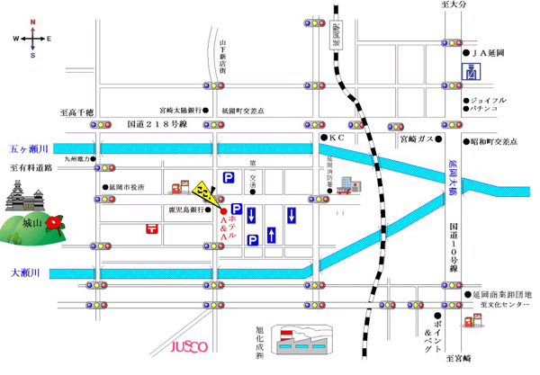 延岡アーバンホテルへの概略アクセスマップ