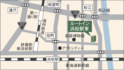 ホテルルートイン浜松駅東への概略アクセスマップ