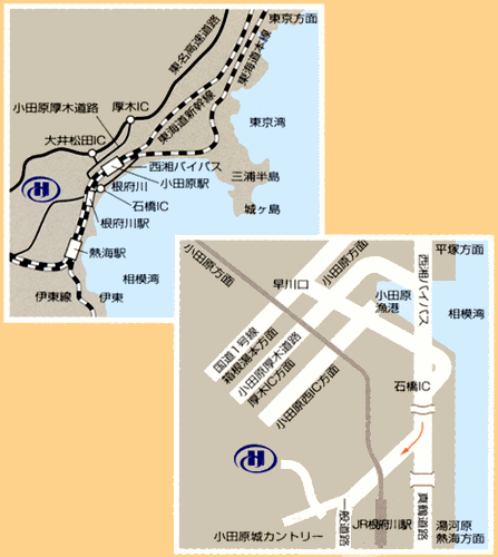 ヒルトン小田原リゾート＆スパへの概略アクセスマップ