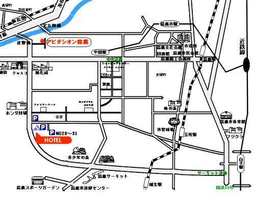 鈴鹿ロイヤルホテルへの概略アクセスマップ