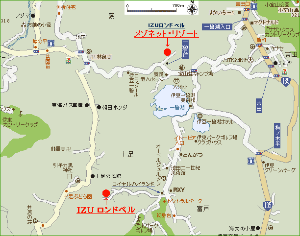 伊豆高原　ＩＺＵロンドベル　メゾネットリゾートへの概略アクセスマップ