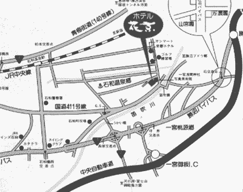 石和温泉　ホテル　花京への概略アクセスマップ
