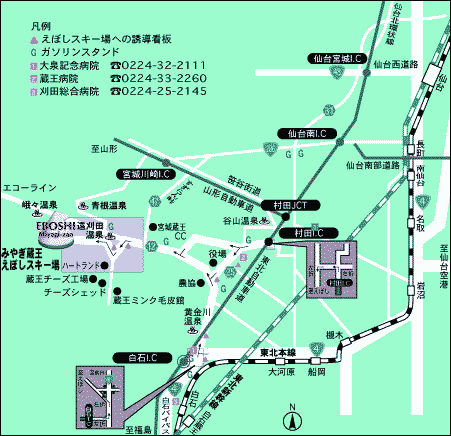 遠刈田温泉　たんぽぽへの概略アクセスマップ