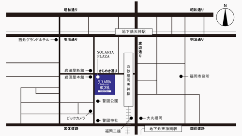 ソラリア西鉄ホテル福岡への概略アクセスマップ