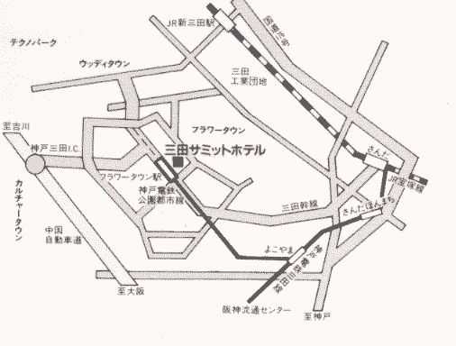 三田サミットホテルへの概略アクセスマップ