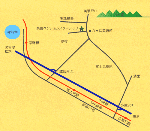 矢島ペンション・スターシップへの概略アクセスマップ