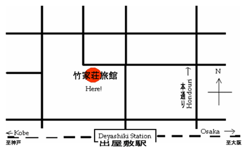 竹家荘旅館への概略アクセスマップ