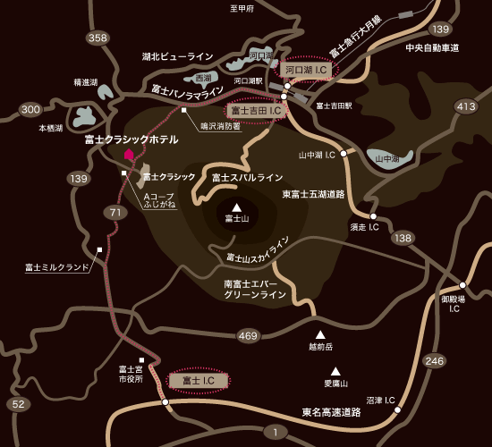 富士クラシックホテルへの概略アクセスマップ