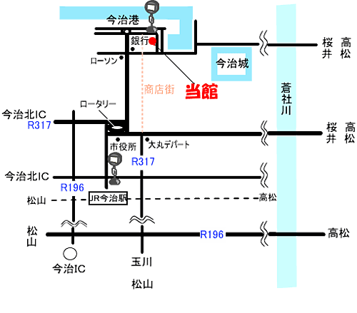 米長旅館への概略アクセスマップ