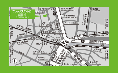 フレックステイイン飯田橋への概略アクセスマップ