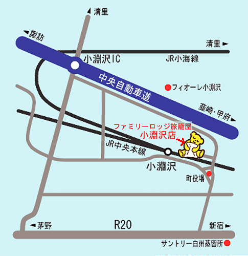 ファミリーロッジ旅籠屋・小淵沢店への概略アクセスマップ