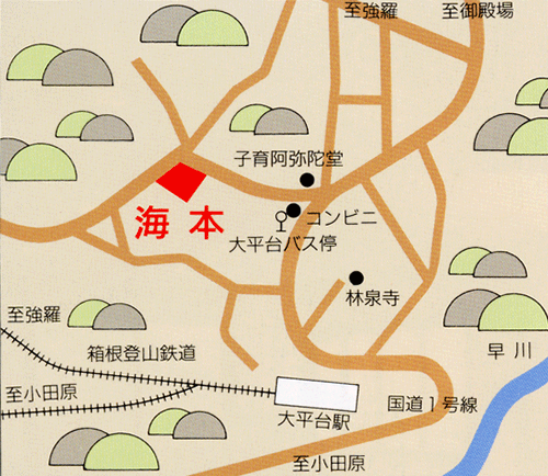 大平台温泉　箱根　旅の宿　海本への概略アクセスマップ