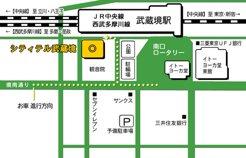 シティテル武蔵境への概略アクセスマップ