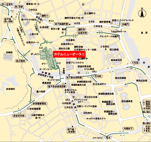 ホテルニューオータニへの概略アクセスマップ