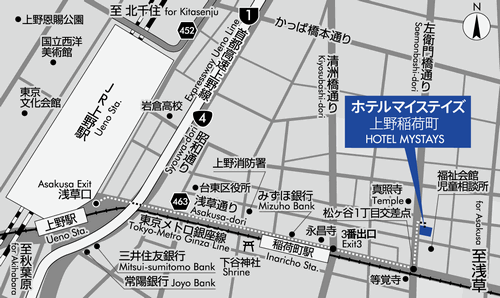 ホテルマイステイズ上野稲荷町への概略アクセスマップ
