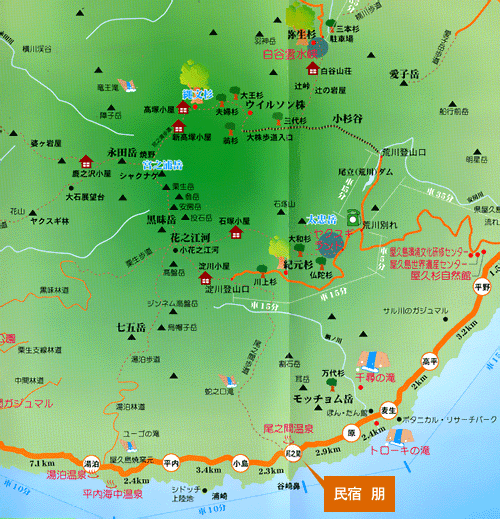 民宿　朋　＜屋久島＞への概略アクセスマップ