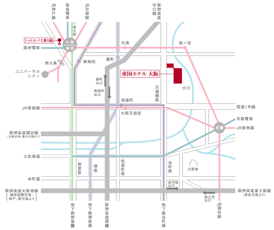 帝国ホテル大阪への概略アクセスマップ