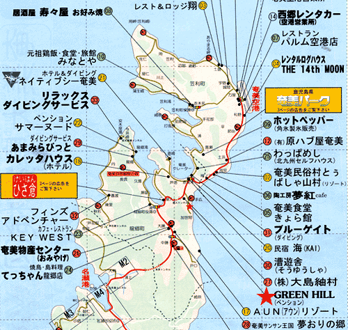アマミアン・スタイル・ペンション・グリーンヒル　＜奄美大島＞への概略アクセスマップ