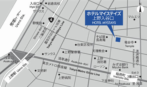 ホテルマイステイズ上野入谷口への概略アクセスマップ