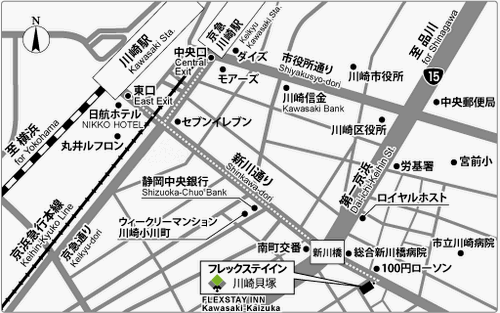 フレックステイイン川崎貝塚への概略アクセスマップ