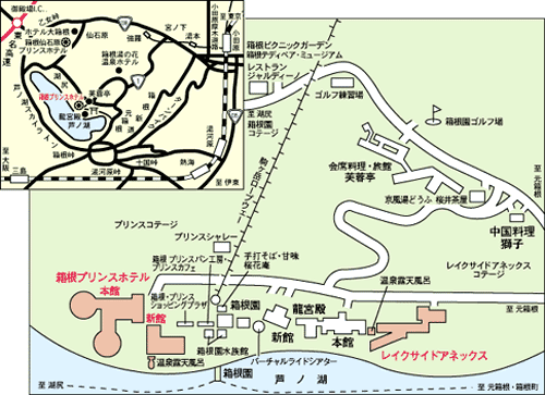 箱根園コテージ（プリンスグランドリゾート）への概略アクセスマップ