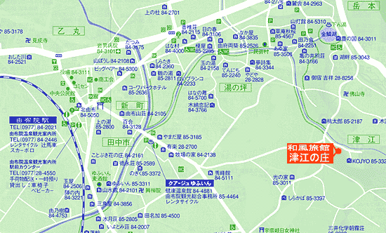 由布院温泉　和風旅館　津江の庄への概略アクセスマップ