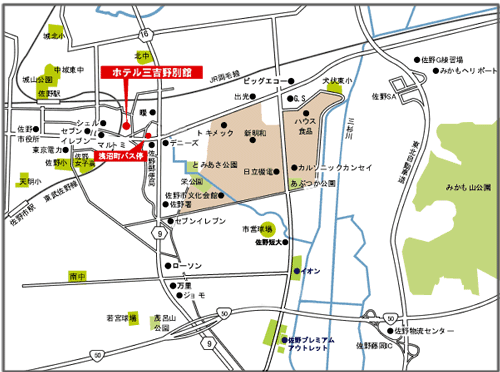 ホテル三吉野別館への概略アクセスマップ