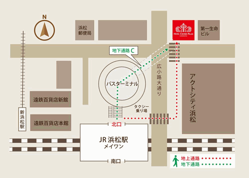 ホテルクラウンパレス浜松への概略アクセスマップ