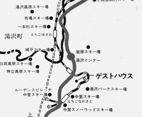 越後湯沢で最初のペンション　ゲストハウス・バンヌッフへの概略アクセスマップ