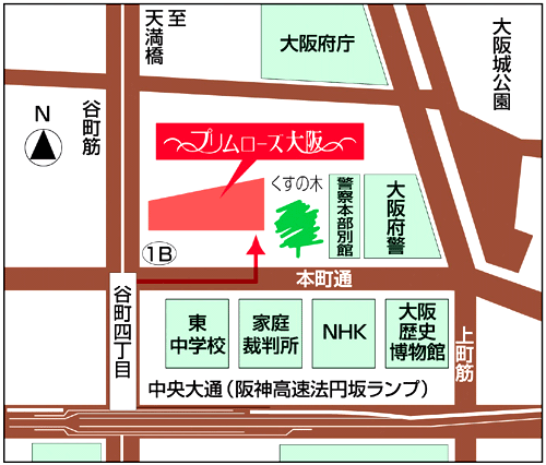 ホテル　プリムローズ大阪への概略アクセスマップ