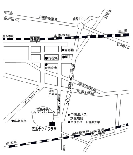 広島テクノプラザへの概略アクセスマップ